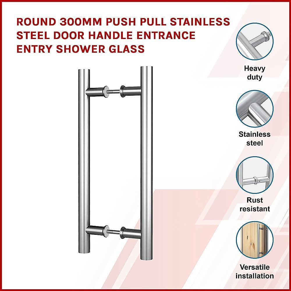 Round 300mm Push Pull Stainless Steel Door Handle Entrance Entry Shower Glass - John Cootes