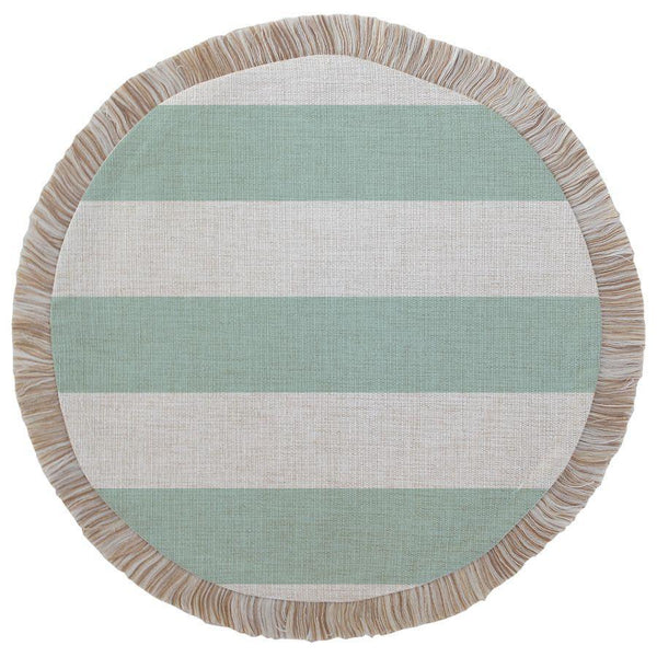 Round Placemat-Coastal Fringe-Deck Stripe Mint-40cm - John Cootes