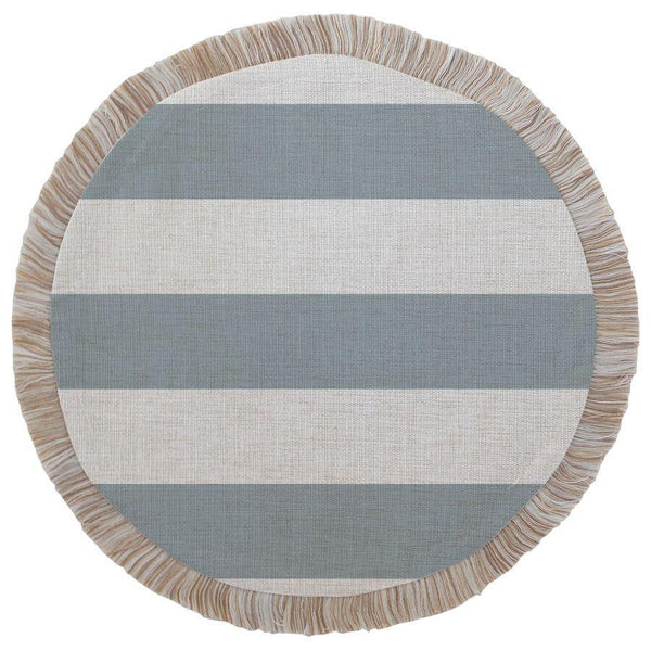 Round Placemat-Coastal Fringe-Deck Stripe-Smoke-40cm - John Cootes