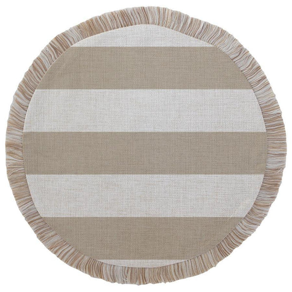 Round Placemat-Coastal Fringe Natural-Deck Stripe Beige-40cm - John Cootes
