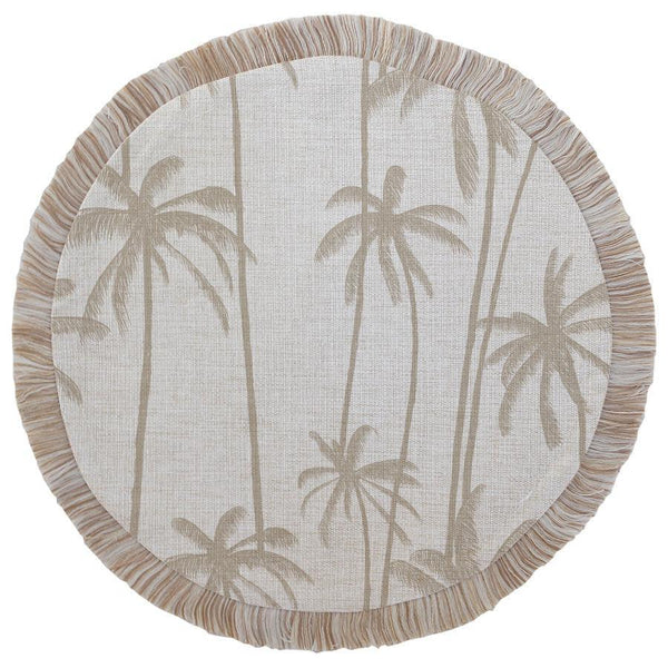 Round Placemat-Coastal Fringe-Tall Palms-Beige-40cm - John Cootes