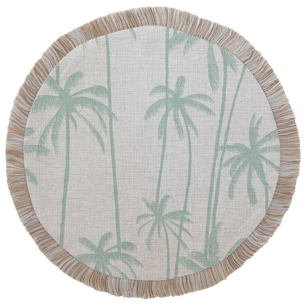 Round Placemat-Coastal Fringe-Tall Palms-Mint-40cm - John Cootes