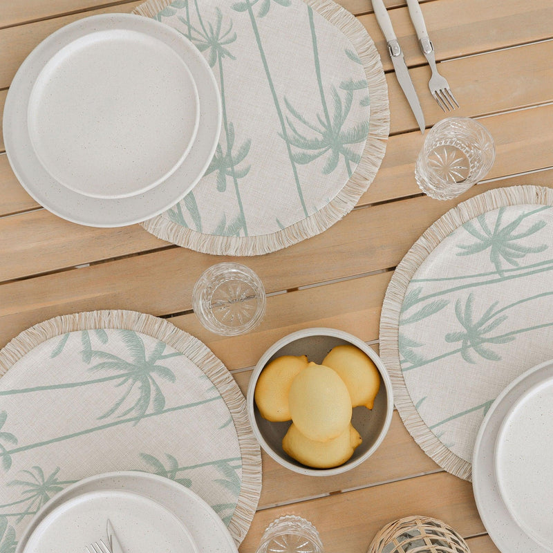 Round Placemat-Coastal Fringe-Tall Palms-Mint-40cm - John Cootes