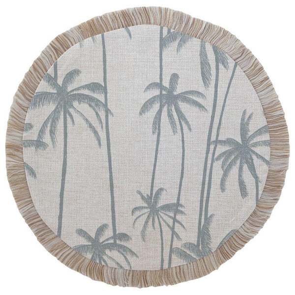 Round Placemat-Coastal Fringe-Tall Palms-Smoke-40cm - John Cootes