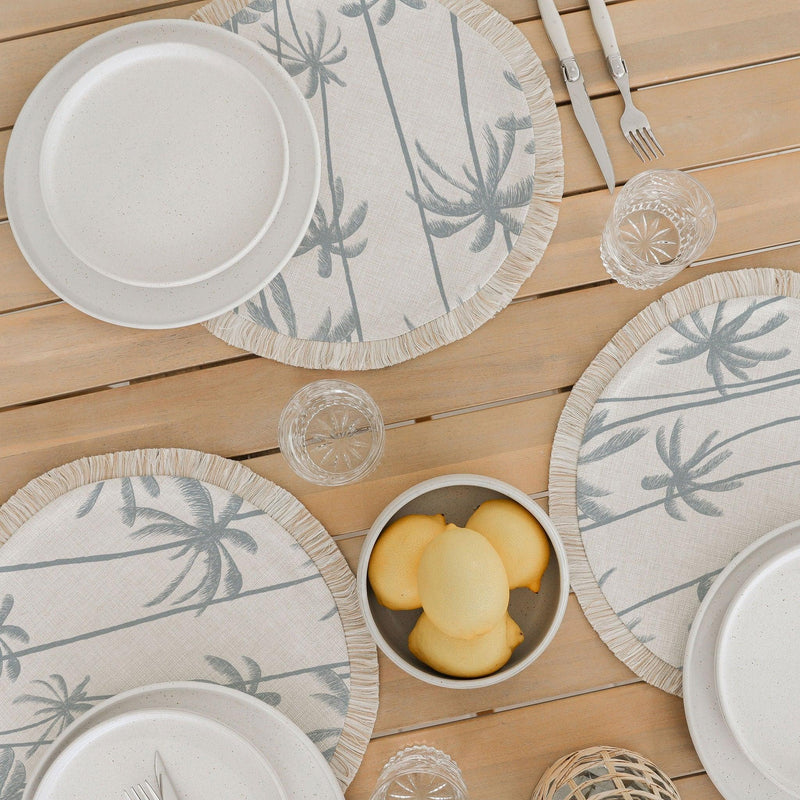 Round Placemat-Coastal Fringe-Tall Palms-Smoke-40cm - John Cootes