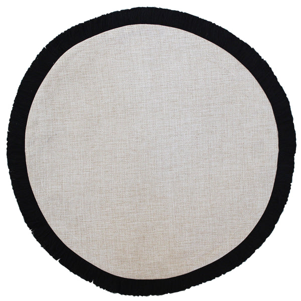 Round Placemat-Solid Natural Black Fringe-40cm - John Cootes