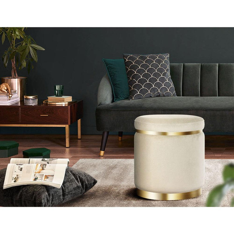Round Velvet Foot Stool Ottoman Foot Rest Pouf Pouffe Padded Seat Footstool - John Cootes