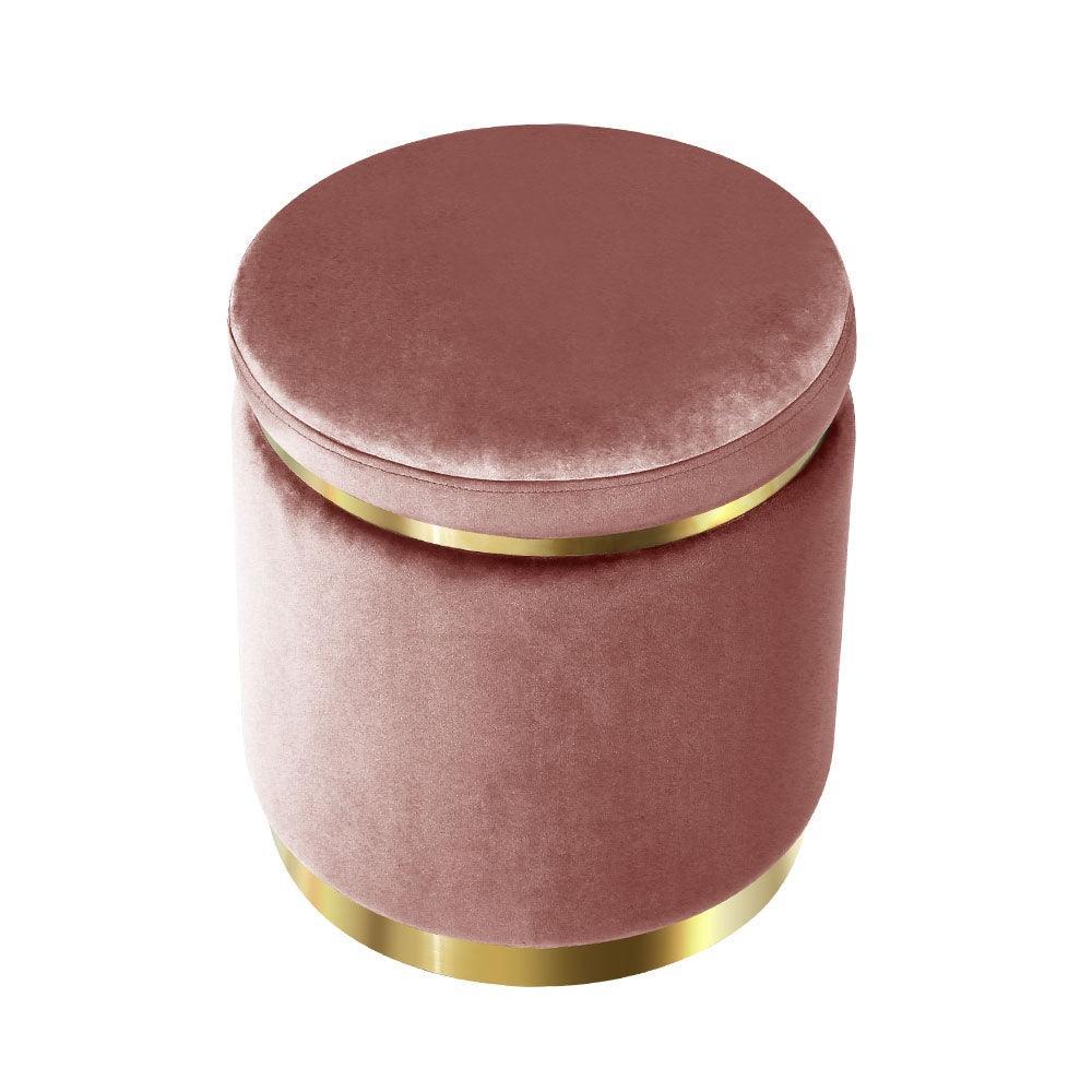 Round Velvet Foot Stool Ottoman Foot Rest Pouffe Padded Seat Pouf Bedroom Pink - John Cootes