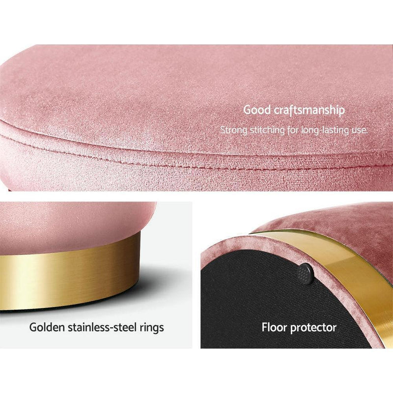 Round Velvet Foot Stool Ottoman Foot Rest Pouffe Padded Seat Pouf Bedroom Pink - John Cootes