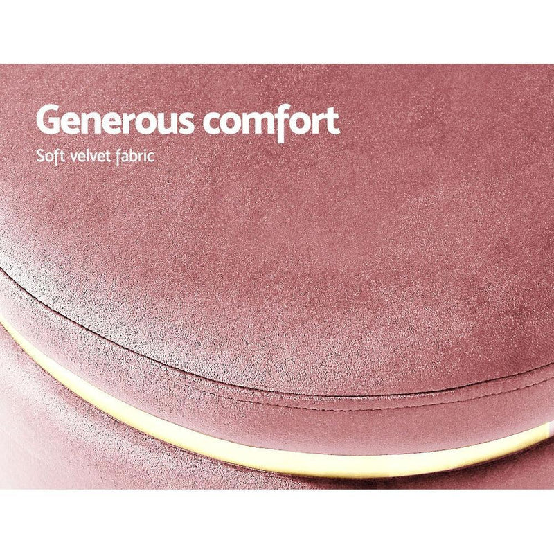 Round Velvet Foot Stool Ottoman Foot Rest Pouffe Padded Seat Pouf Bedroom Pink - John Cootes