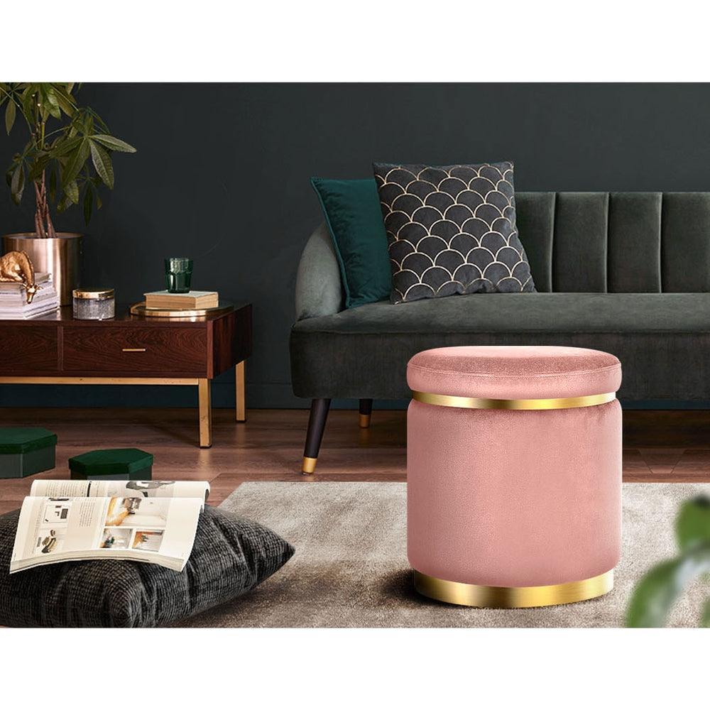 Round Velvet Foot Stool Ottoman Foot Rest Pouffe Padded Seat Pouf Bedroom Pink - John Cootes