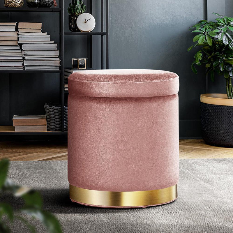 Round Velvet Foot Stool Storage Ottoman Foot Rest Pouffe Padded Seat Bedroom - John Cootes