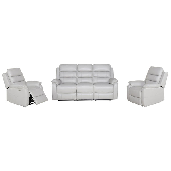 Royal 3pc 5 Seater Leather Electric Recliner Home Theatre Sofa Lounge Set Grey - John Cootes