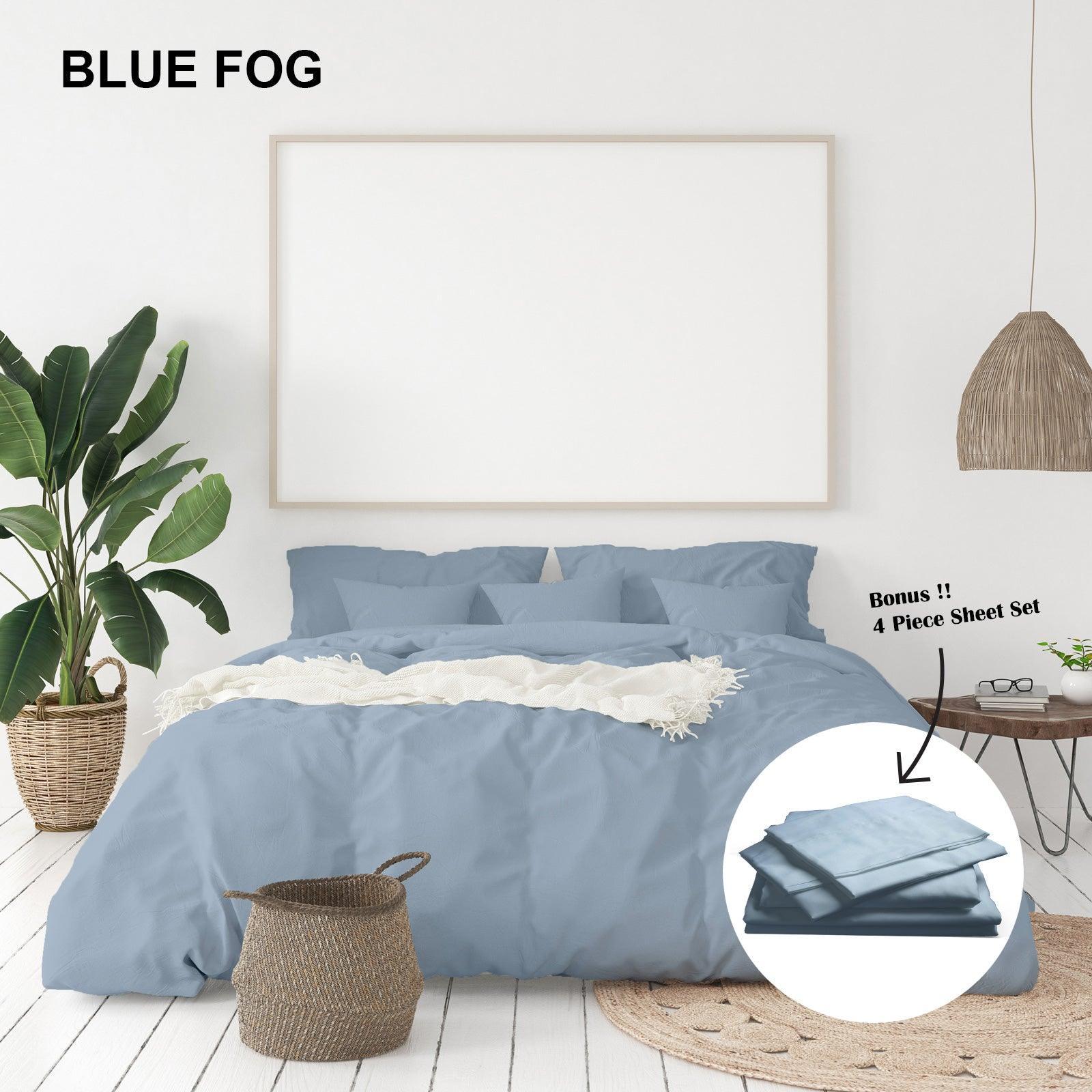 Royal Comfort 1000 Thread Count Bamboo Cotton Sheet and Quilt Cover Complete Set - King - Blue Fog - John Cootes