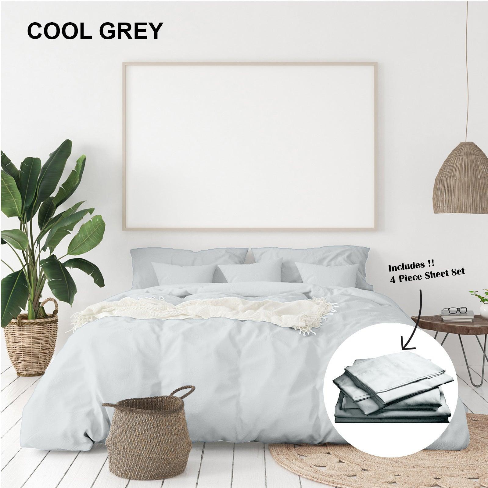 Royal Comfort 1000 Thread Count Bamboo Cotton Sheet and Quilt Cover Complete Set - King - Cool Grey - John Cootes