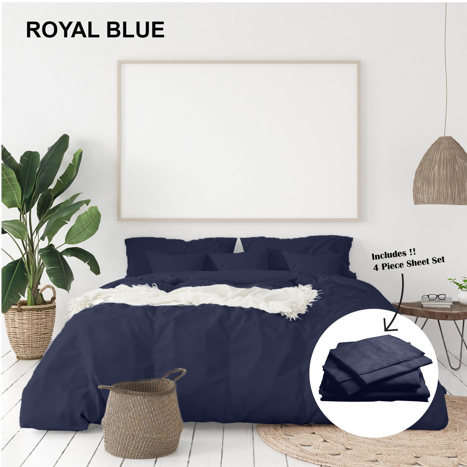 Royal Comfort 1000 Thread Count Bamboo Cotton Sheet and Quilt Cover Complete Set - King - Royal Blue - John Cootes