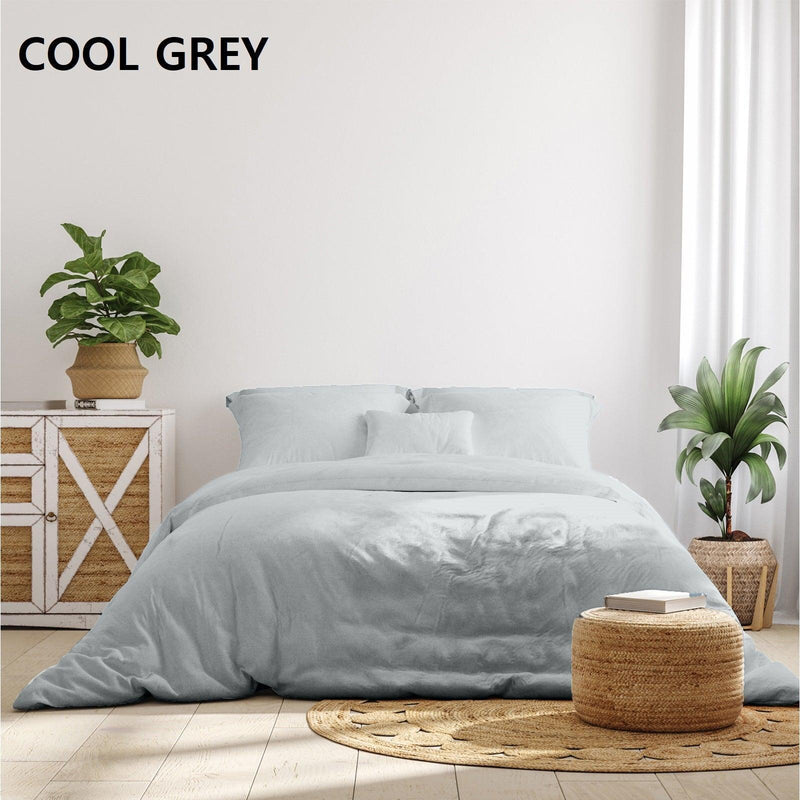 Royal Comfort 1000 Thread Count Bamboo Cotton Sheet and Quilt Cover Complete Set - Queen - Cool Grey - John Cootes