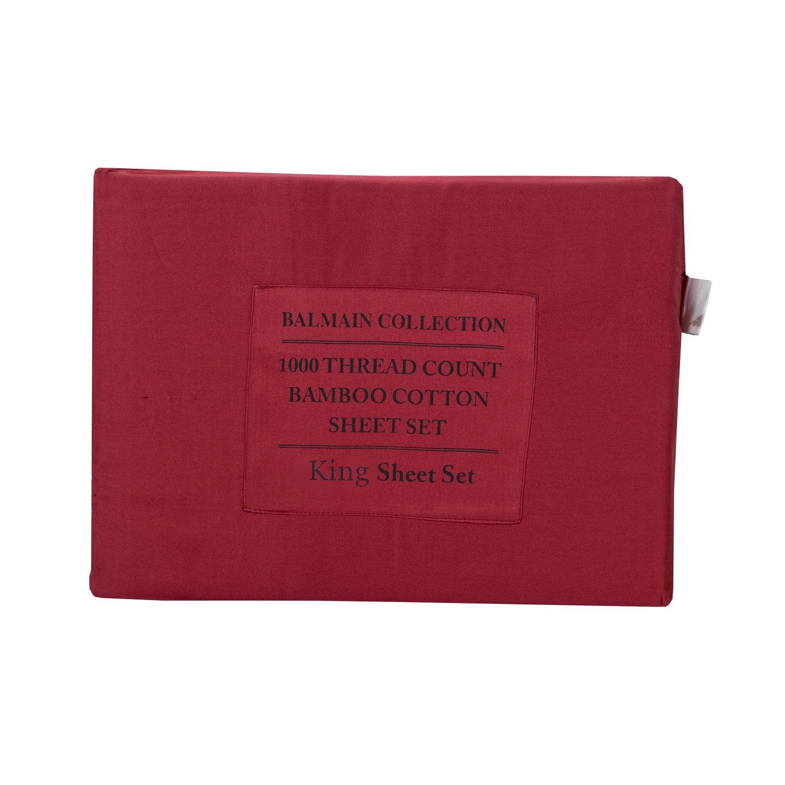 Royal Comfort 1000TC Balmain Hotel Grade Bamboo Cotton Sheets Pillowcases Set - King - Bordeaux - John Cootes