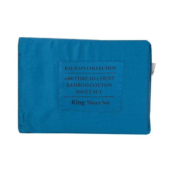 Royal Comfort 1000TC Balmain Hotel Grade Bamboo Cotton Sheets Pillowcases Set - King - Mineral Blue - John Cootes