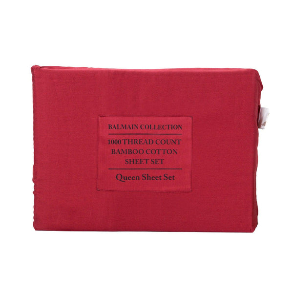 Royal Comfort 1000TC Balmain Hotel Grade Bamboo Cotton Sheets Pillowcases Set - Queen - Bordeaux - John Cootes