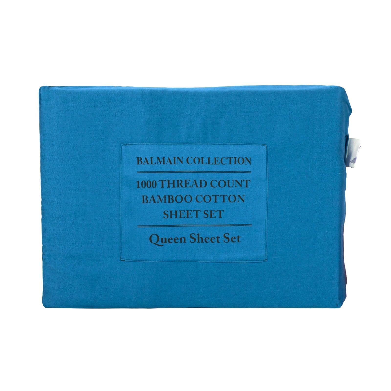 Royal Comfort 1000TC Balmain Hotel Grade Bamboo Cotton Sheets Pillowcases Set - Queen - Mineral Blue - John Cootes
