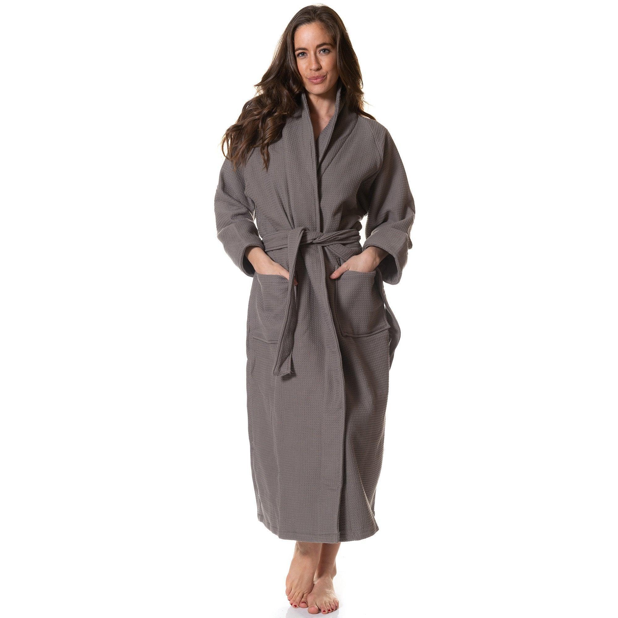 Royal Comfort 100% Cotton Bathrobe Waffle Unisex Ultra Soft Absorbent Durable - Medium - Charcoal - John Cootes