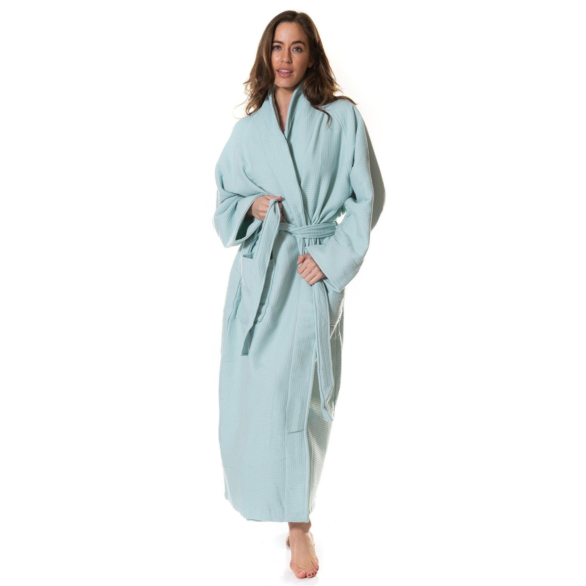 Royal Comfort 100% Cotton Bathrobe Waffle Unisex Ultra Soft Absorbent Durable - Small - Aqua - John Cootes