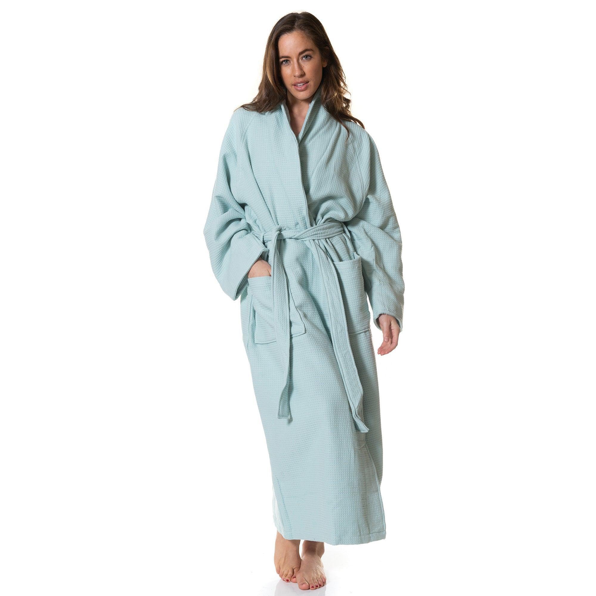 Royal Comfort 100% Cotton Bathrobe Waffle Unisex Ultra Soft Absorbent Durable - Small - Aqua - John Cootes