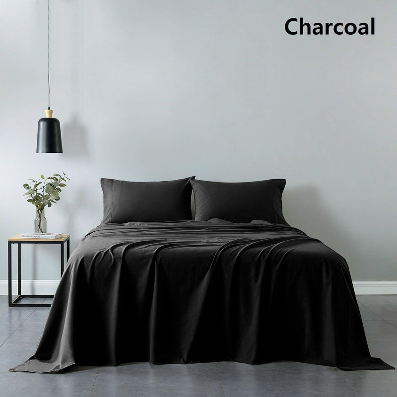 Royal Comfort 100% Cotton Vintage Sheet Set And 2 Duck Feather Down Pillows Set - Double - Charcoal - John Cootes