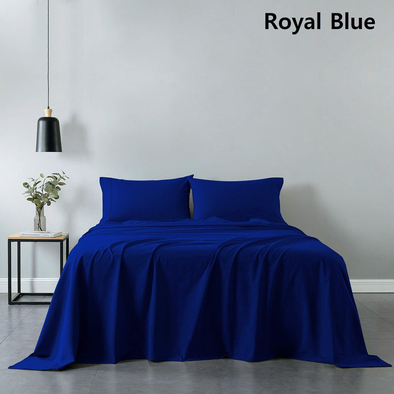 Royal Comfort 100% Cotton Vintage Sheet Set And 2 Duck Feather Down Pillows Set - Double - Royal Blue - John Cootes