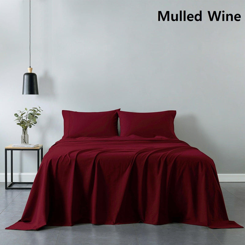 Royal Comfort 100% Cotton Vintage Sheet Set And 2 Duck Feather Down Pillows Set - King - Mulled Wine - John Cootes