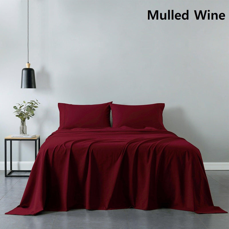 Royal Comfort 100% Cotton Vintage Sheet Set And 2 Duck Feather Down Pillows Set - Single - Mulled Wine - John Cootes