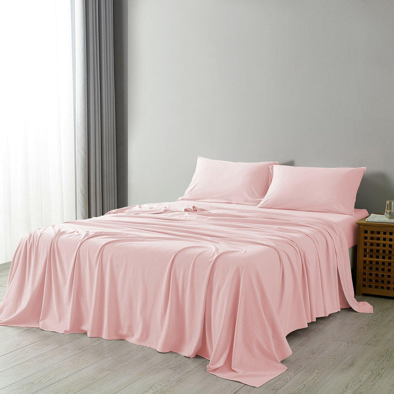 Royal Comfort 100% Jersey Cotton 4 Piece Sheet Set - King - Pink Marle - John Cootes