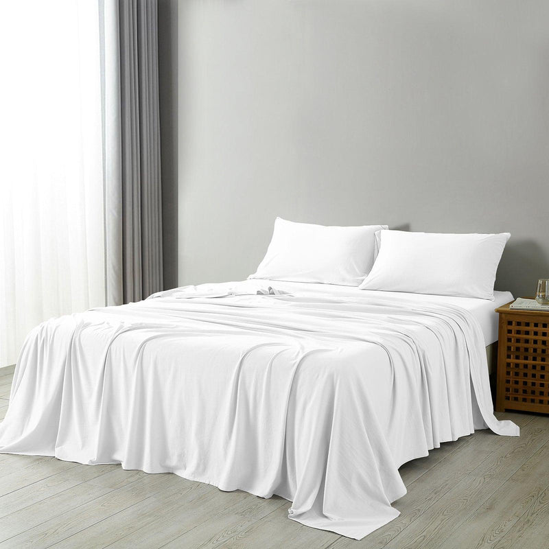Royal Comfort 100% Jersey Cotton 4 Piece Sheet Set - King - White - John Cootes