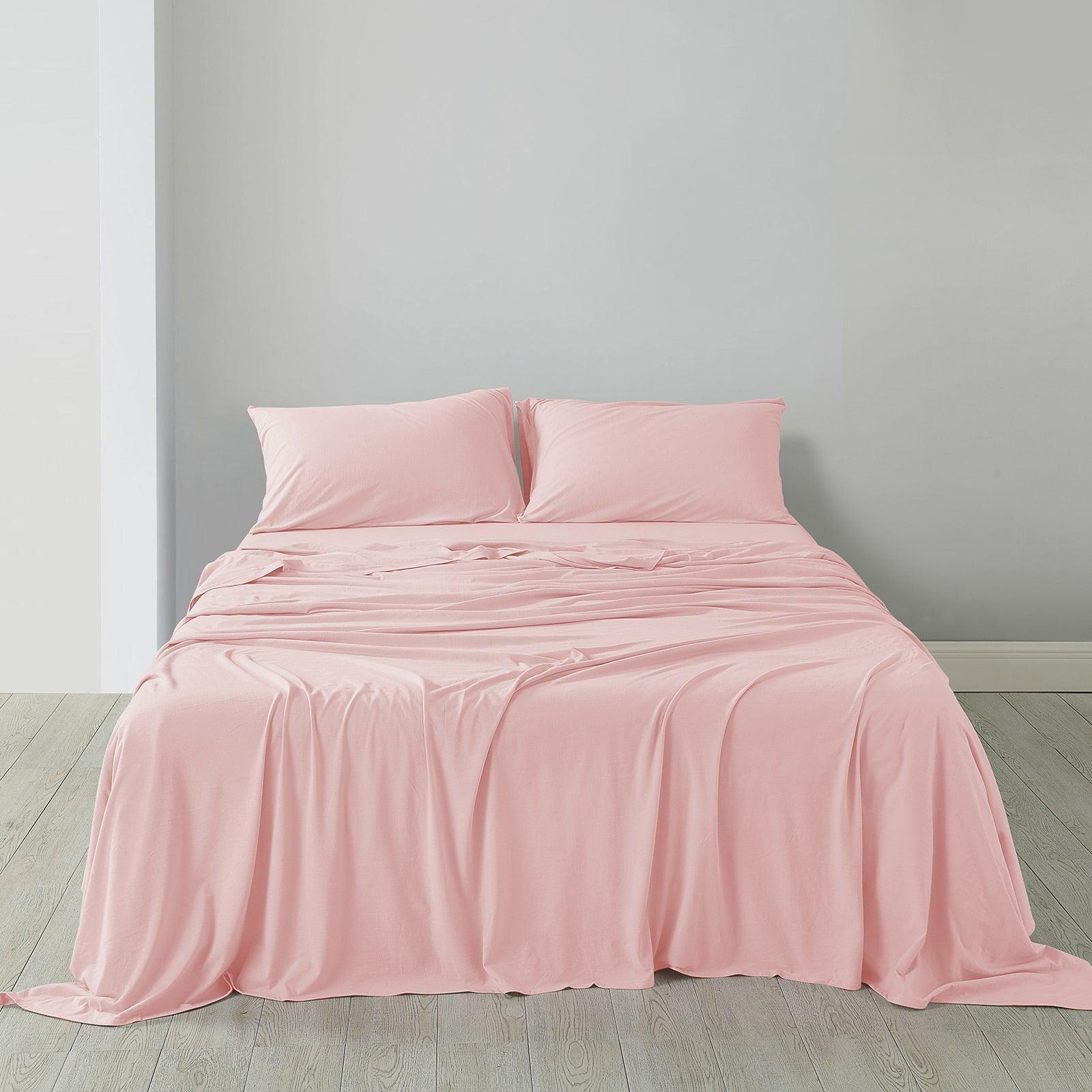 Royal Comfort 100% Jersey Cotton 4 Piece Sheet Set - Queen - Pink Marle - John Cootes