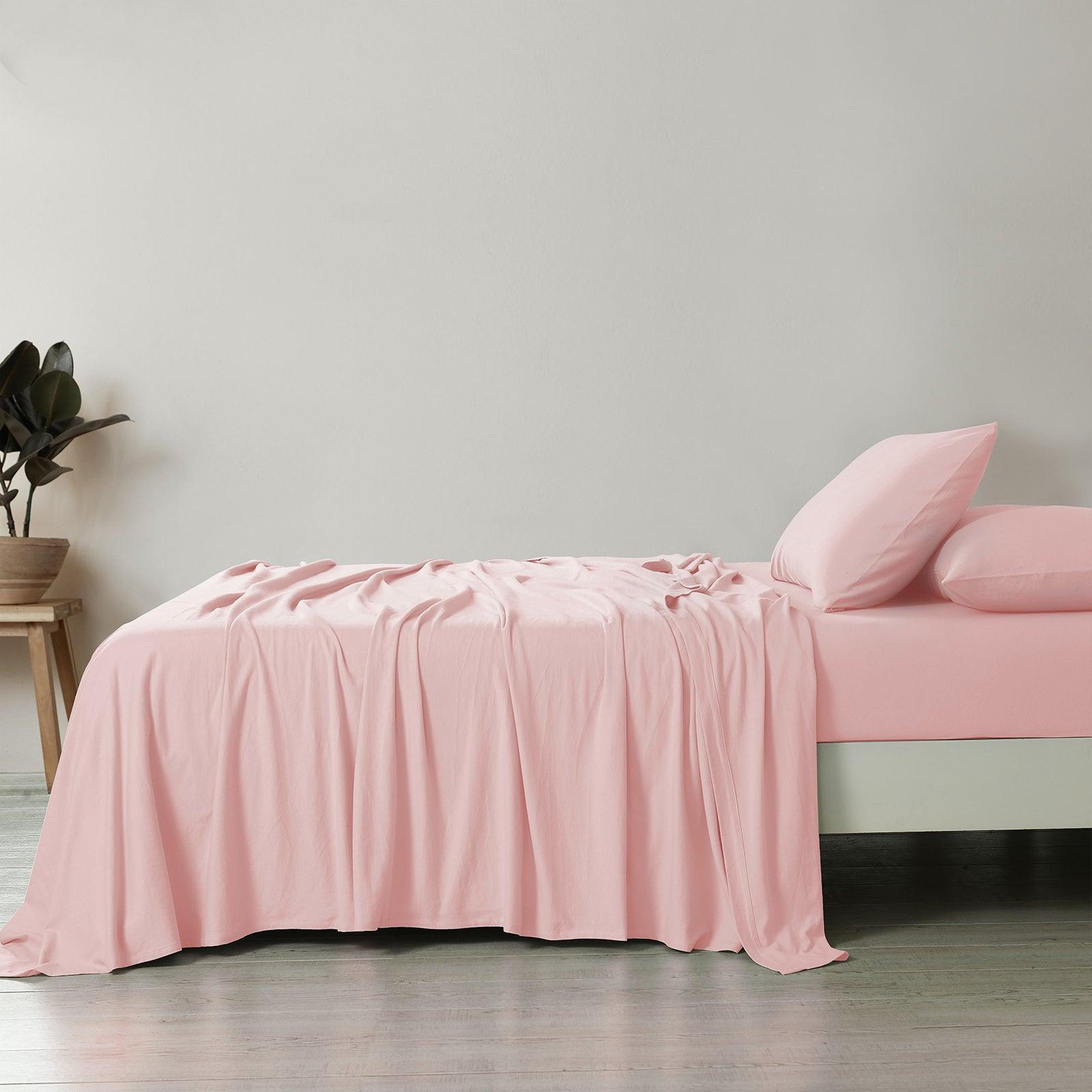 Royal Comfort 100% Jersey Cotton 4 Piece Sheet Set - Queen - Pink Marle - John Cootes