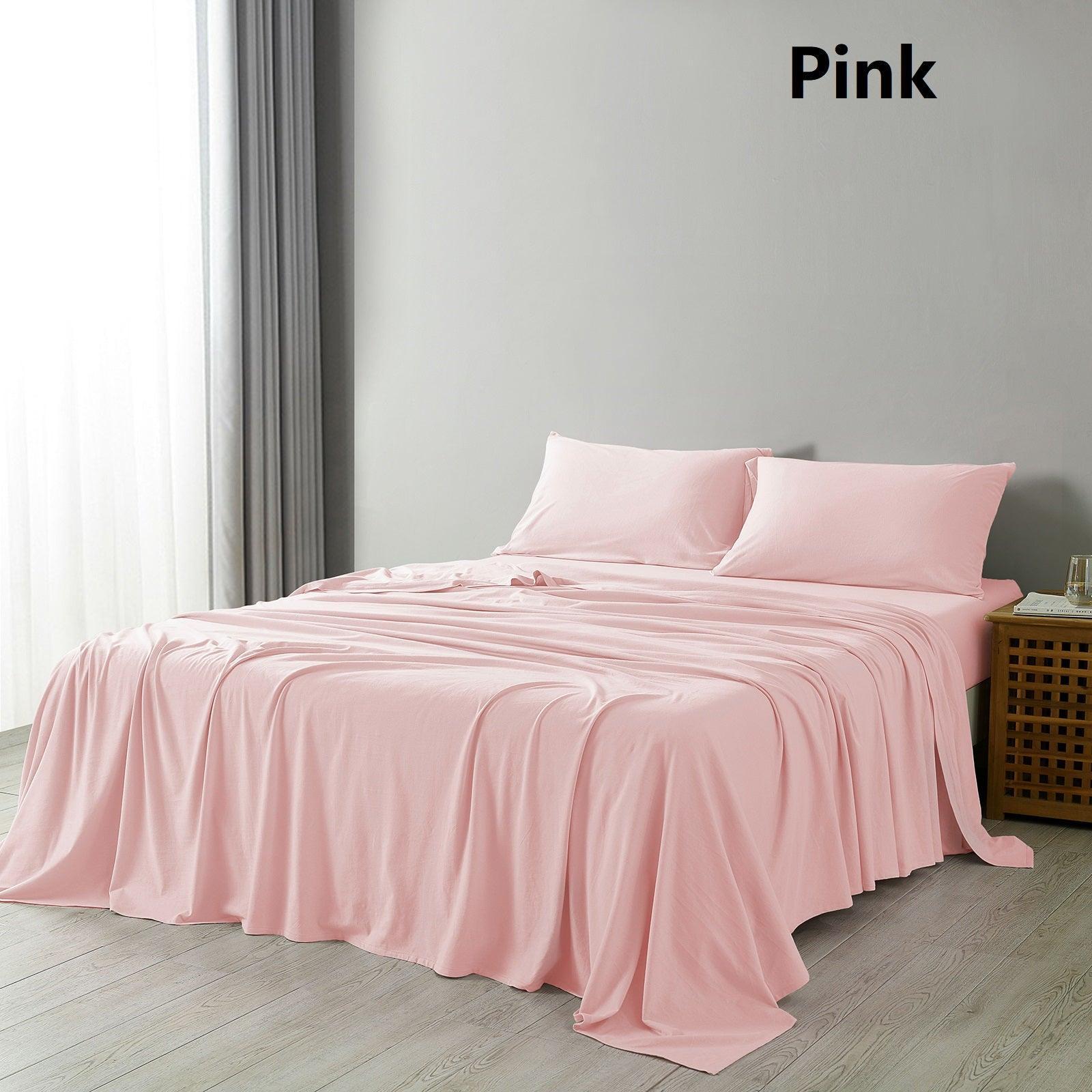 Royal Comfort 100% Jersey Cotton 4 Piece Sheet Set - Queen - Pink Marle - John Cootes