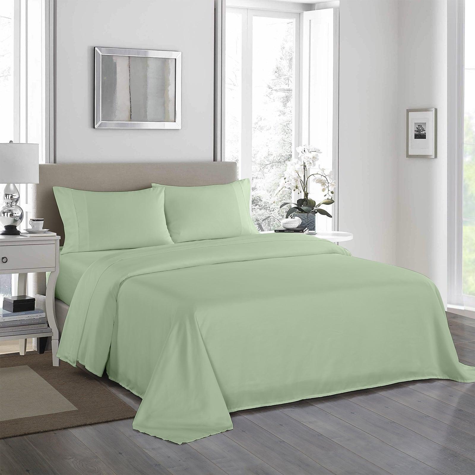 Royal Comfort 1200 Thread Count Sheet Set 4 Piece Ultra Soft Satin Weave Finish - Double - Sage Green - John Cootes