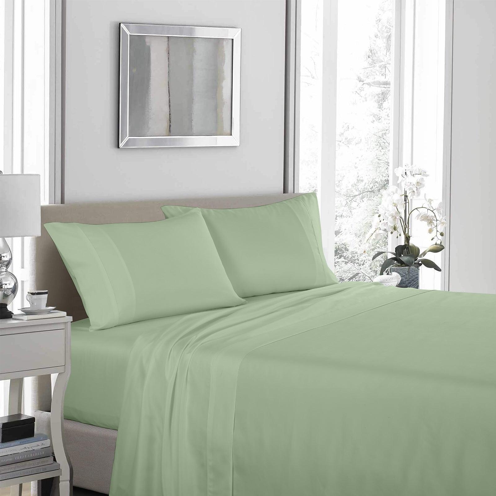 Royal Comfort 1200 Thread Count Sheet Set 4 Piece Ultra Soft Satin Weave Finish - Double - Sage Green - John Cootes