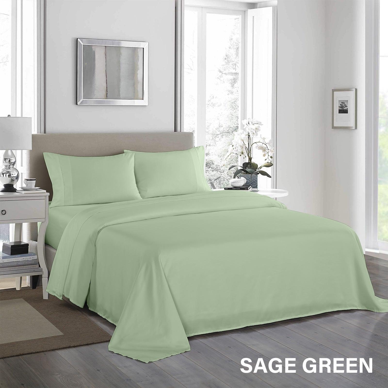 Royal Comfort 1200 Thread Count Sheet Set 4 Piece Ultra Soft Satin Weave Finish - Double - Sage Green - John Cootes