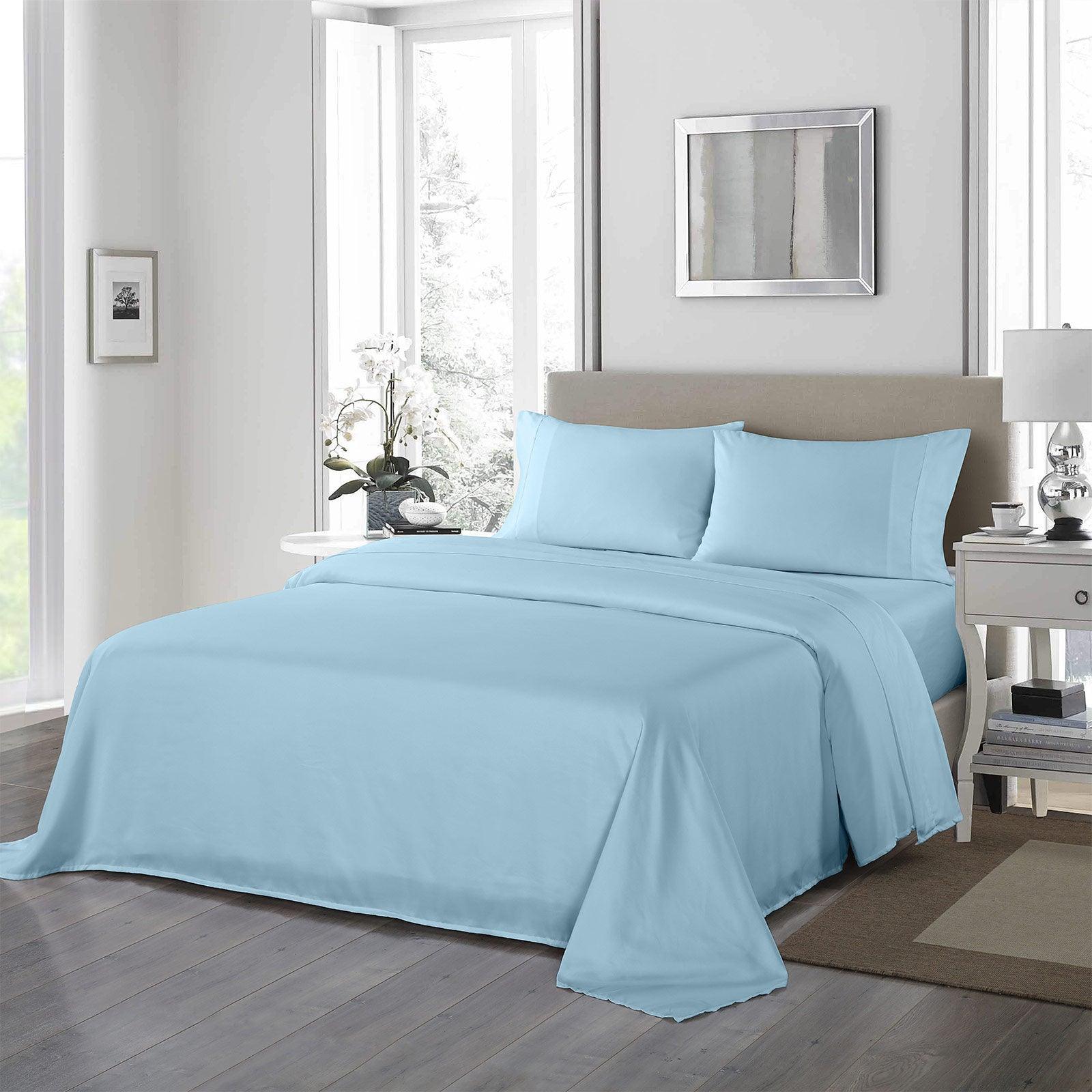 Royal Comfort 1200 Thread Count Sheet Set 4 Piece Ultra Soft Satin Weave Finish - Double - Sky Blue - John Cootes