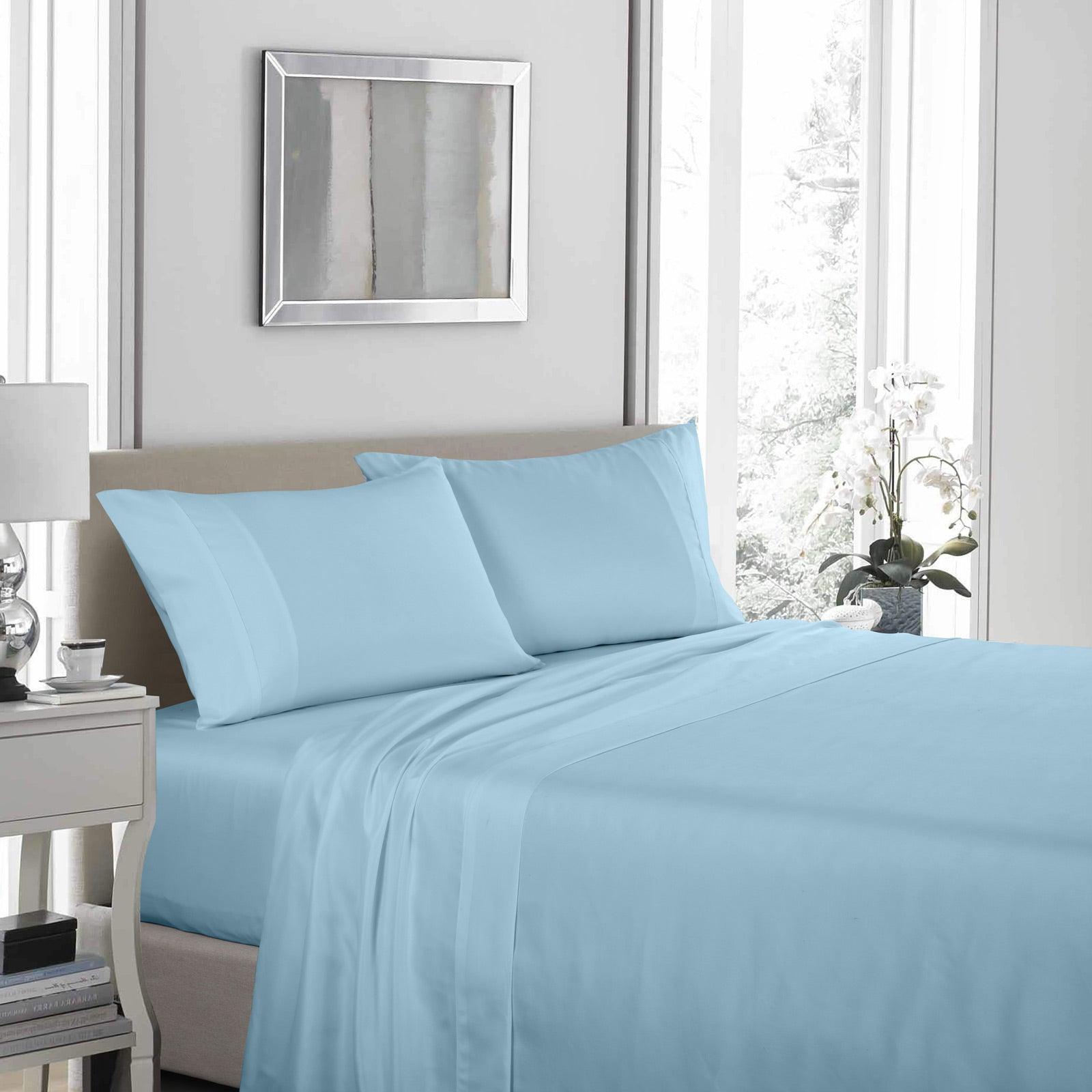 Royal Comfort 1200 Thread Count Sheet Set 4 Piece Ultra Soft Satin Weave Finish - Double - Sky Blue - John Cootes