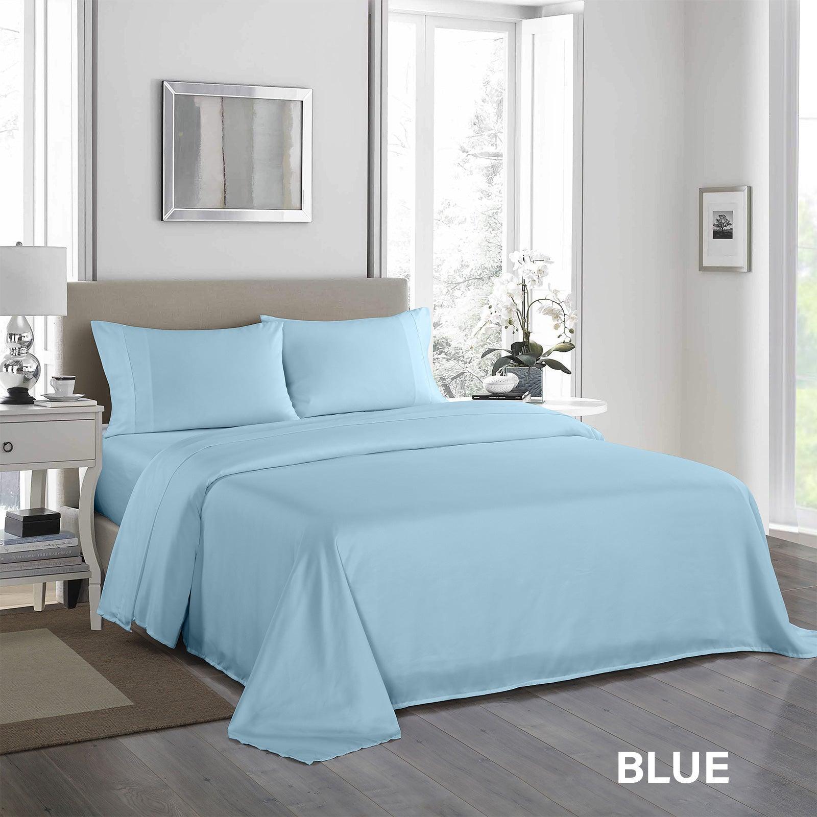 Royal Comfort 1200 Thread Count Sheet Set 4 Piece Ultra Soft Satin Weave Finish - Double - Sky Blue - John Cootes