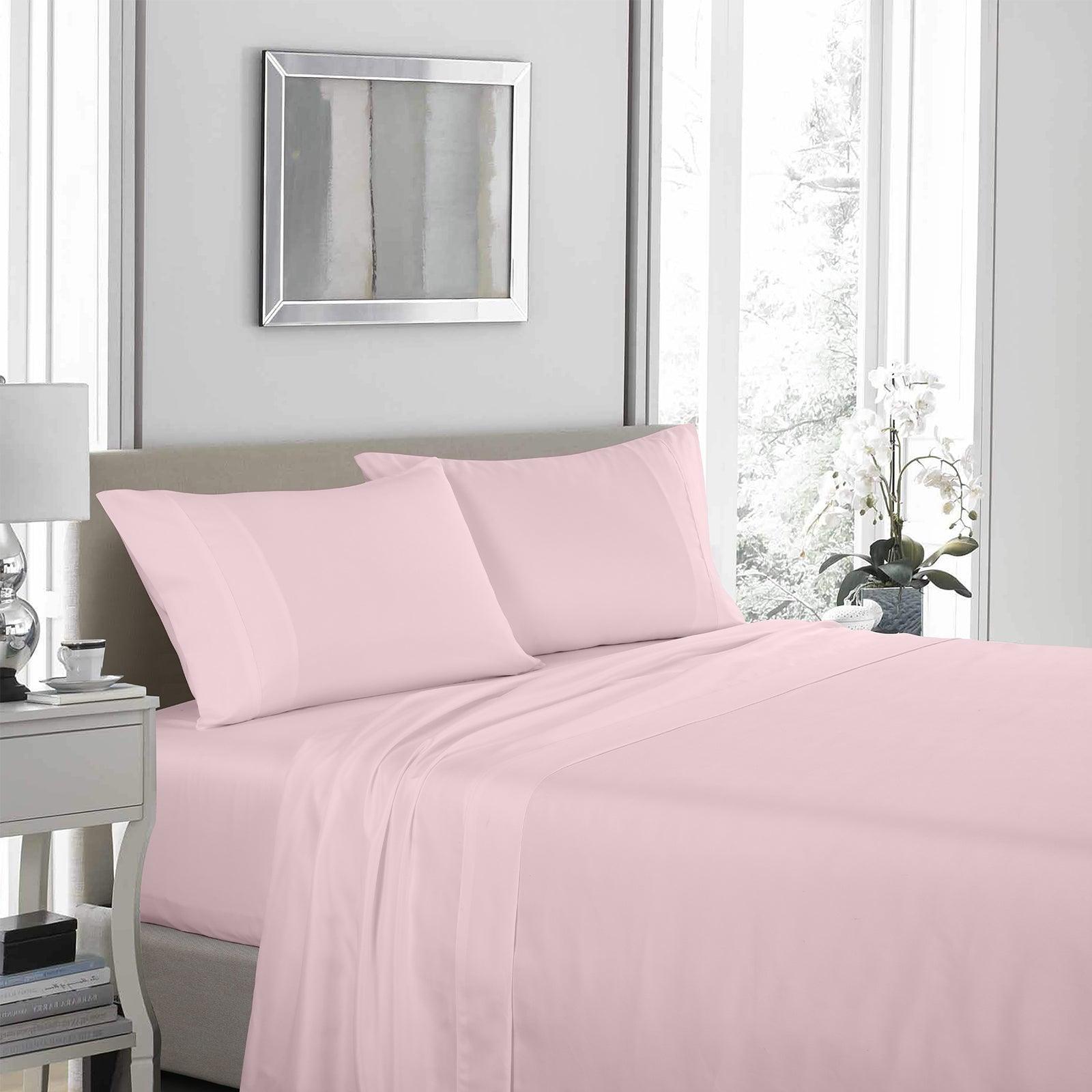 Royal Comfort 1200 Thread Count Sheet Set 4 Piece Ultra Soft Satin Weave Finish - Double - Soft Pink - John Cootes