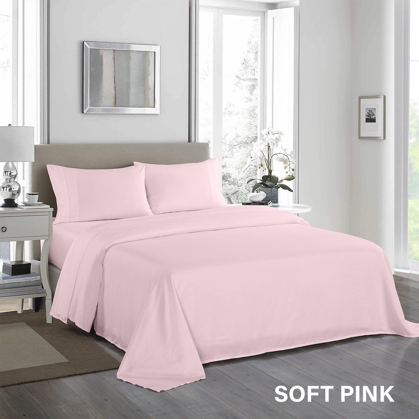 Royal Comfort 1200 Thread Count Sheet Set 4 Piece Ultra Soft Satin Weave Finish - Double - Soft Pink - John Cootes