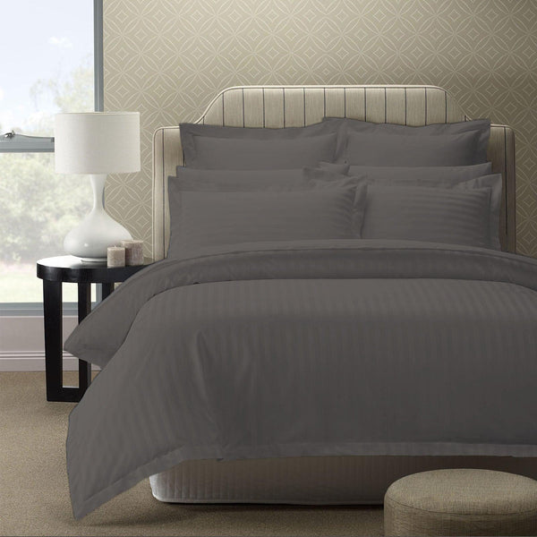 Royal Comfort 1200TC Quilt Cover Set Damask Cotton Blend Luxury Sateen Bedding - Queen - Charcoal Grey - John Cootes