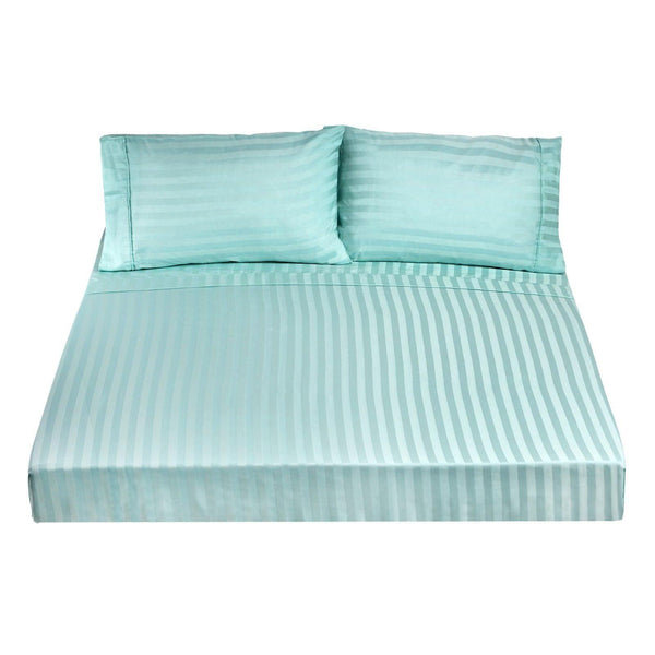 Royal Comfort 1200TC Soft Sateen Damask Stripe Cotton Blend Sheet Pillowcase Set - Queen - Mist - John Cootes