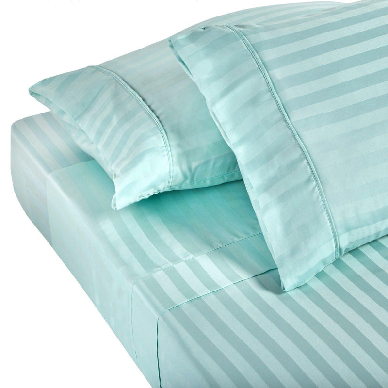 Royal Comfort 1200TC Soft Sateen Damask Stripe Cotton Blend Sheet Pillowcase Set - Queen - Mist - John Cootes