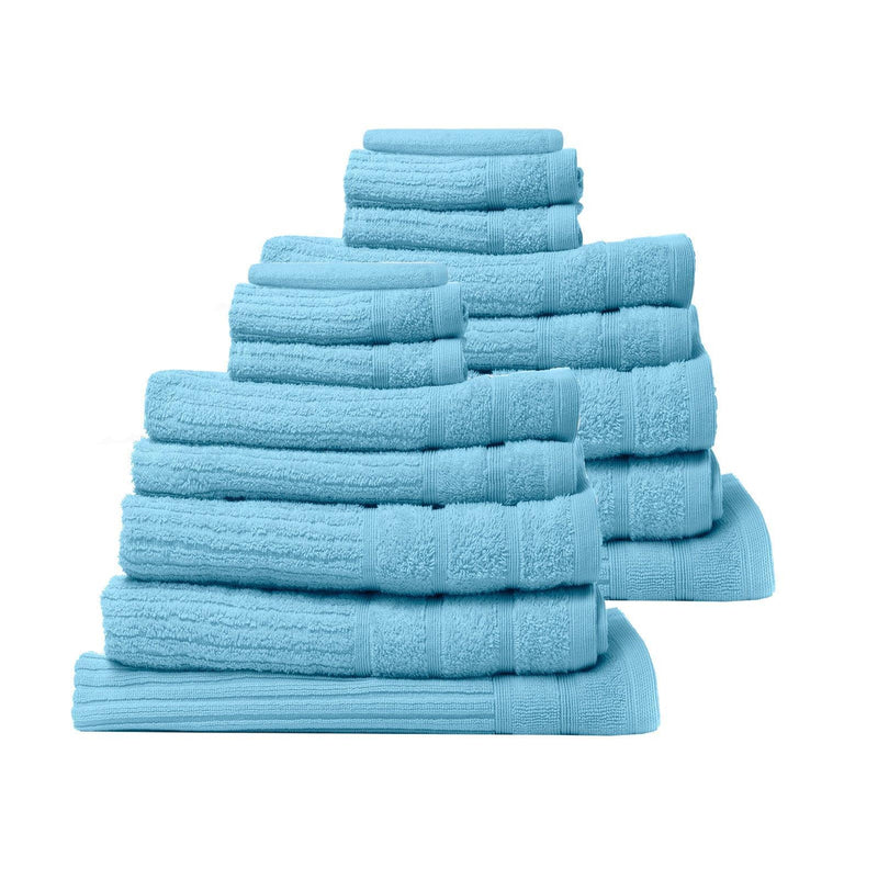 Royal Comfort 16 Piece Egyptian Cotton Eden Towel Set 600GSM Luxurious Absorbent - Aqua - John Cootes