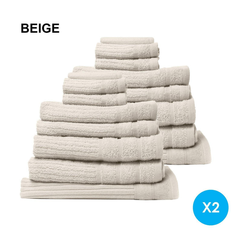 Royal Comfort 16 Piece Egyptian Cotton Eden Towel Set 600GSM Luxurious Absorbent - Beige - John Cootes